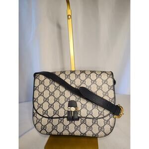 Gucci GG Canvas Vintage Crossbody Shoulder Bag Flap Dark Navy Italy Ophidia
